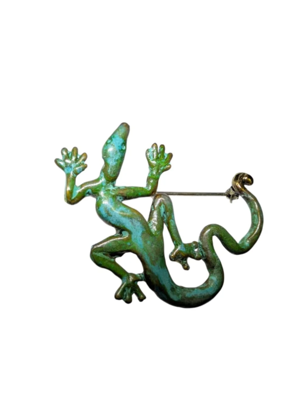 SIGNED Richard Kaish Lizard Gecko Reptile Bronze Patina Colored Brooch Pin 2